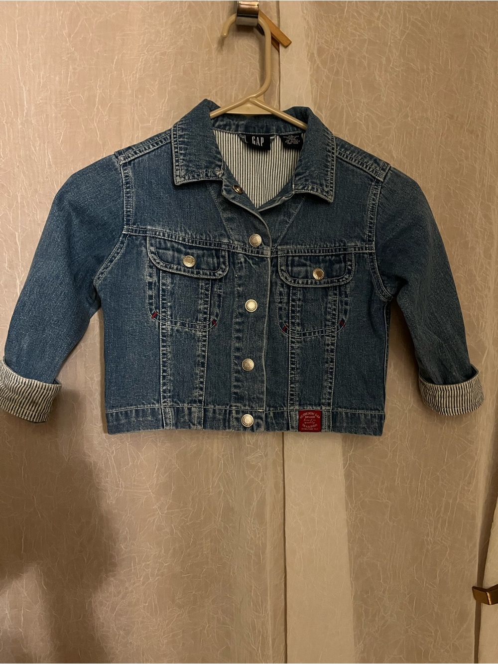 GAP Kids Dark Blue Denim Jacket with Stripe Cuffs